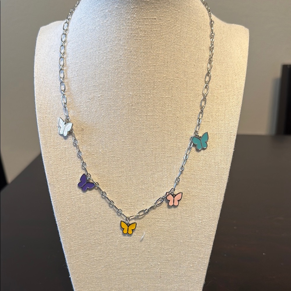 Park Lane Silver and White Butterfly Necklace